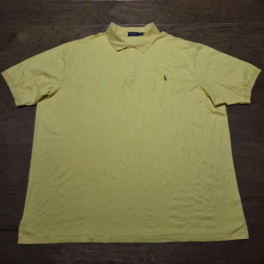 Polo Ralph Lauren Shirt Mens 4XLT Yellow Short Sleeve Flesh Pony Golf Sport